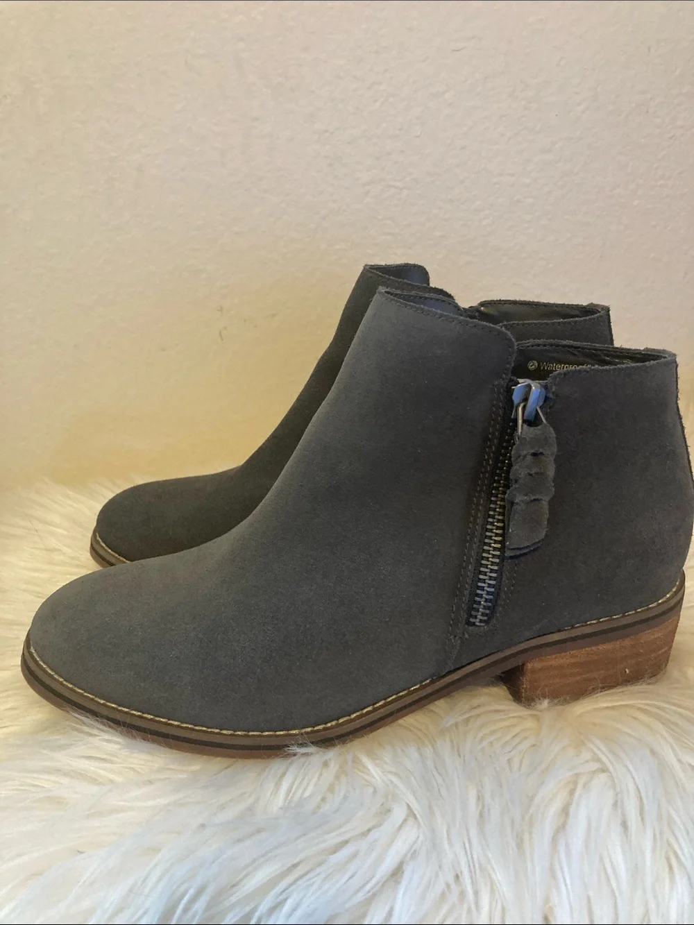 Blondo Gray Suede Ankle Booties with Side Zip